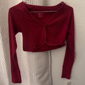 Urban Outfitters Red Long Sleeve Crop Top